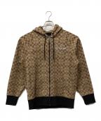COACHコーチ）の古着「ジップパーカー シグネチャー」｜ベージュ×ブラック