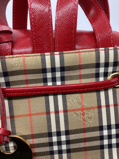 Burberry's（バーバリー）Burberry's (バーバリーズ) リュック ノバチェック レッド×ベージュの古着・服飾アイテム