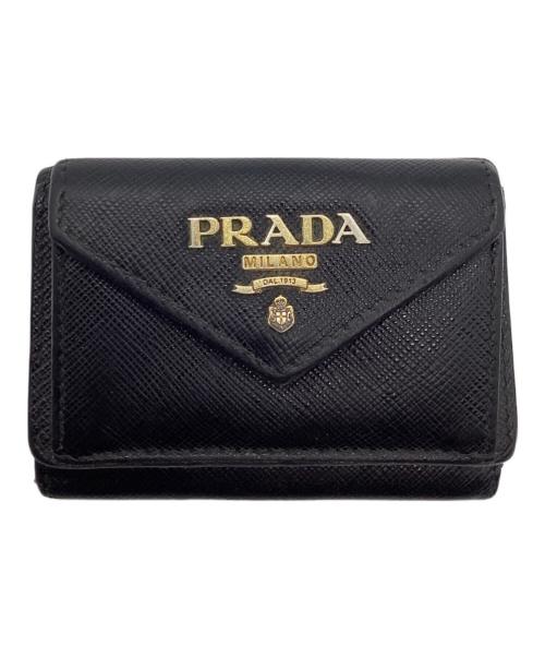 PRADA（プラダ）PRADA (プラダ) 3つ折り財布 サフィアーノ ブラックの古着・服飾アイテム