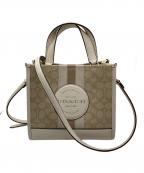 COACHコーチ）の古着「デンプシートート22 シグネチャー ジャカード・ストライプ アンド コーチ パッチ」｜ベージュ