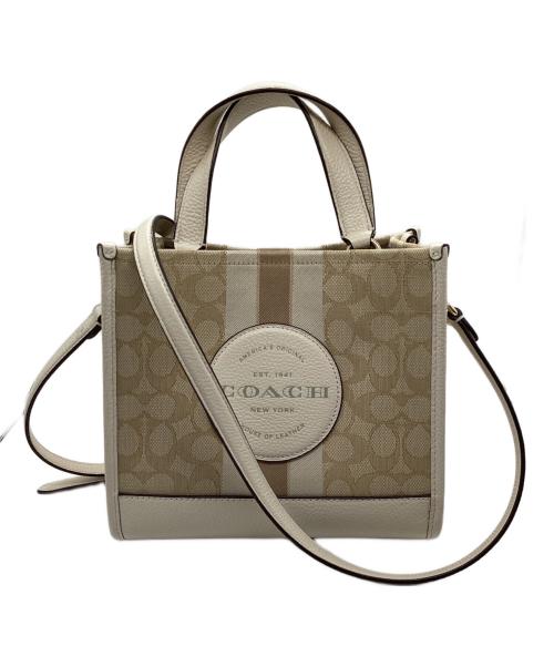 COACH（コーチ）COACH (コーチ) デンプシートート22 シグネチャー ジャカード・ストライプ アンド コーチ パッチ ベージュの古着・服飾アイテム