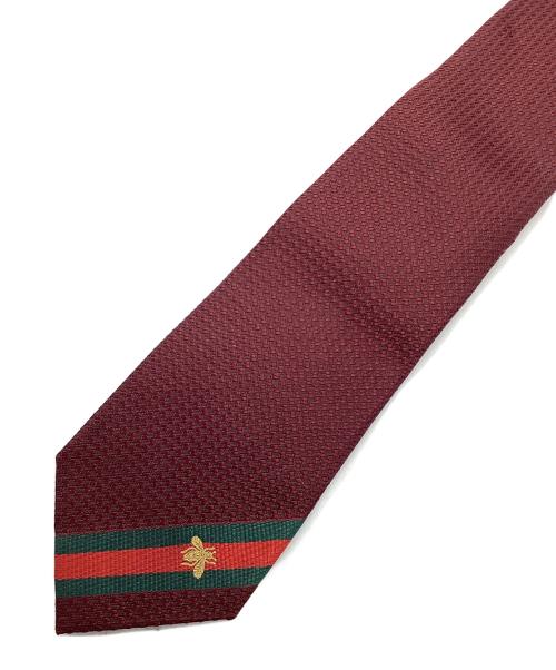 GUCCI（グッチ）GUCCI (グッチ) ネクタイ ビー&ウェブ ストライプ ダークレッド サイズ:150cmの古着・服飾アイテム