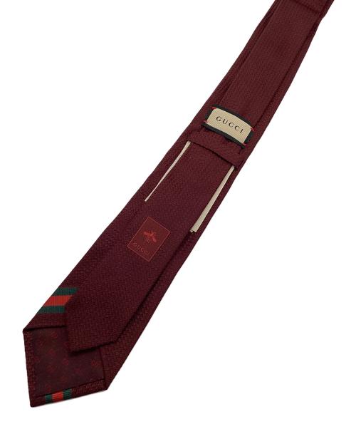 GUCCI（グッチ）GUCCI (グッチ) ネクタイ ビー&ウェブ ストライプ ダークレッド サイズ:150cmの古着・服飾アイテム