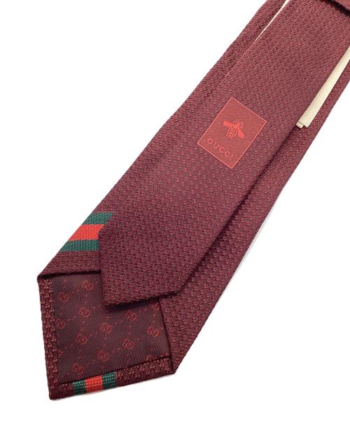GUCCI（グッチ）GUCCI (グッチ) ネクタイ ビー&ウェブ ストライプ ダークレッド サイズ:150cmの古着・服飾アイテム
