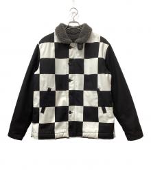 KOJIMA GENES（コジマジーンズ）の古着「チェッカーフラッグデッキジャケット」｜ブラック×ホワイト