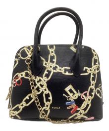 FURLA（フルラ）の古着「ハンドバッグ チェーンプリント」｜ブラック