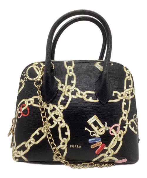 FURLA（フルラ）FURLA (フルラ) ハンドバッグ チェーンプリント ブラックの古着・服飾アイテム