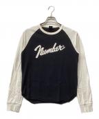 NUMBER (N)INEナンバーナイン）の古着「ラグランダメージカットソーTHE HIGH STREETS（ハイスト期）」｜ブラック×ホワイト