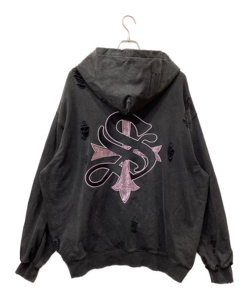 SUPPLIER（サプライヤー）SUPPLIER (サプライヤー) ジップパーカー　ダメージ加工 ブラック サイズ:XLの古着・服飾アイテム