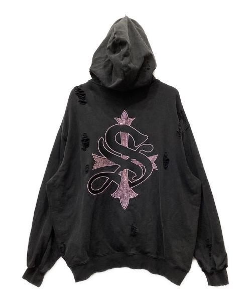 SUPPLIER（サプライヤー）SUPPLIER (サプライヤー) ジップパーカー　ダメージ加工 ブラック サイズ:XLの古着・服飾アイテム