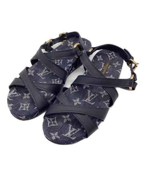 LOUIS VUITTON（ルイ ヴィトン）LOUIS VUITTON (ルイ ヴィトン) オーシャン ライン フラット　モノグラム・デニム　 ネイビー サイズ:36の古着・服飾アイテム