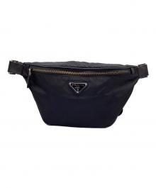 PRADA（プラダ）の古着「Re-Nylon サフィアーノレザー ベルトバッグ」｜ブラック