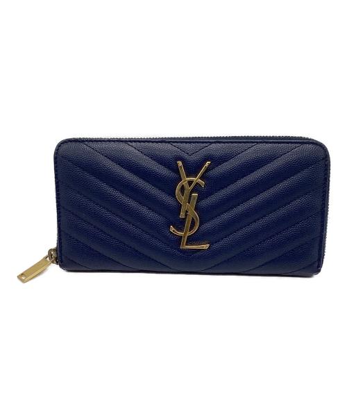 Saint Laurent Paris（サンローランパリ）Saint Laurent Paris (サンローランパリ) キルティング ジッピーウォレット ネイビーの古着・服飾アイテム