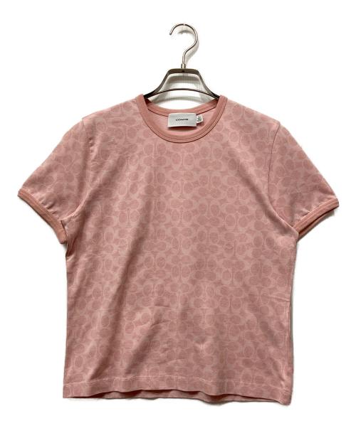 COACH（コーチ）COACH (コーチ) シグネチャー リンガー Tシャツ ピンク サイズ:Mの古着・服飾アイテム