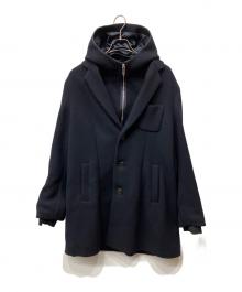 EMPORIO ARMANI（エンポリオ アルマーニ）の古着「ウールダブルフーデッドコート」｜ネイビー