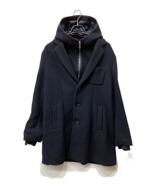 EMPORIO ARMANI（エンポリオ アルマーニ）EMPORIO ARMANI (エンポリオ アルマーニ) ウールダブルフーデッドコート ネイビー サイズ:52の古着・服飾アイテム