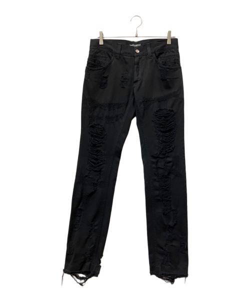 DOLCE & GABBANA（ドルチェ＆ガッバーナ）DOLCE & GABBANA (ドルチェ＆ガッバーナ) ダメージ加工デニムパンツ ブラック サイズ:46の古着・服飾アイテム
