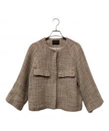 TOMORROW LAND（トゥモローランド）の古着「ロービングツイード クルーネックジャケット」｜レッド×ベージュ