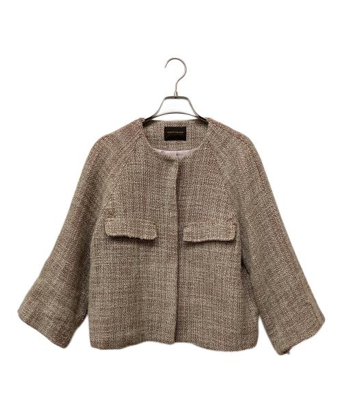 TOMORROW LAND（トゥモローランド）TOMORROW LAND (トゥモローランド) ロービングツイード クルーネックジャケット レッド×ベージュ サイズ:36の古着・服飾アイテム