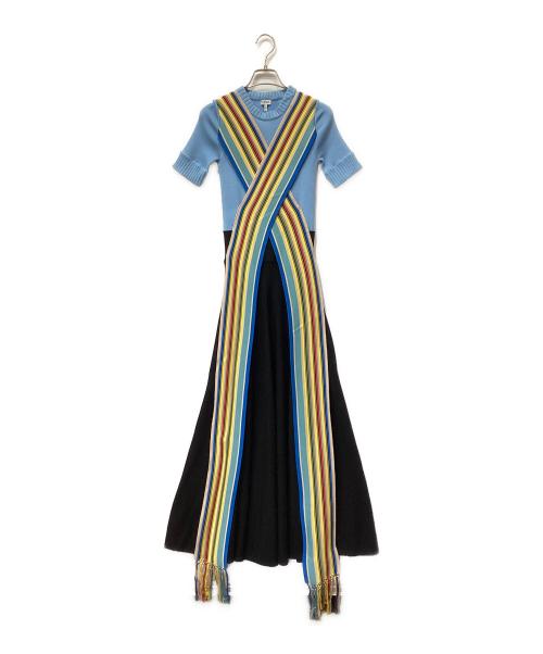 LOEWE（ロエベ）LOEWE (ロエベ) 半袖ワンピース ブラック×ブルー サイズ:XSの古着・服飾アイテム
