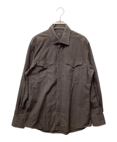 GUCCI（グッチ）GUCCI (グッチ) 長袖ストライプシャツ ブラウン サイズ:42の古着・服飾アイテム