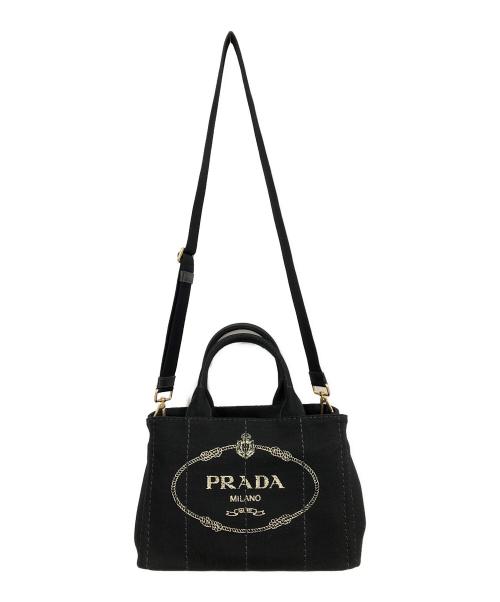 PRADA（プラダ）PRADA (プラダ) カナパ　キャンバストートバッグ　ショルダー付 ブラックの古着・服飾アイテム