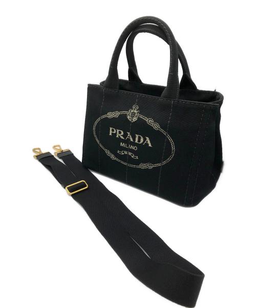 PRADA（プラダ）PRADA (プラダ) カナパ　キャンバストートバッグ　ショルダー付 ブラックの古着・服飾アイテム