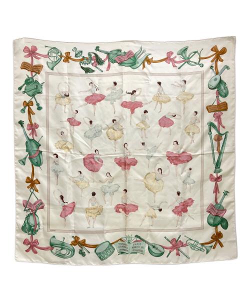 HERMES（エルメス）HERMES (エルメス) カレ90 バレリーナ シルクスカーフ アイボリー×ピンク サイズ:90×90の古着・服飾アイテム