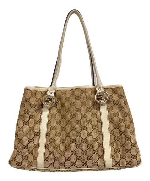 GUCCI（グッチ）GUCCI (グッチ) GGツインズ　トートバッグ ホワイト×ブラウンの古着・服飾アイテム