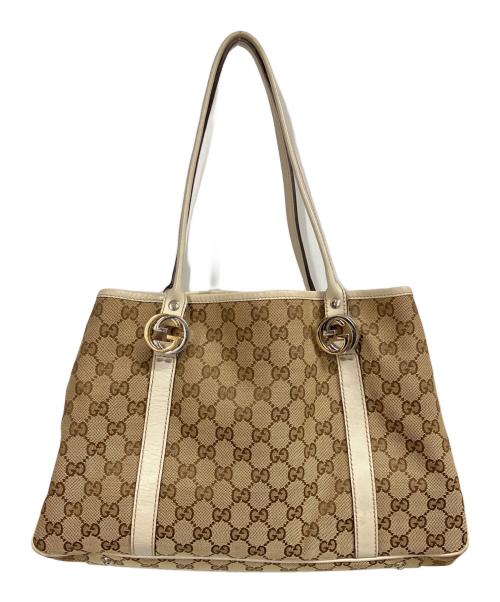 GUCCI（グッチ）GUCCI (グッチ) GGツインズ　トートバッグ ホワイト×ブラウンの古着・服飾アイテム