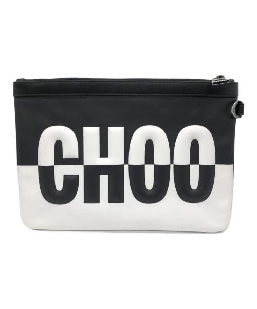 JIMMY CHOO（ジミーチュウ）JIMMY CHOO (ジミーチュウ) ロゴクラッチバッグ ブラック×ホワイトの古着・服飾アイテム