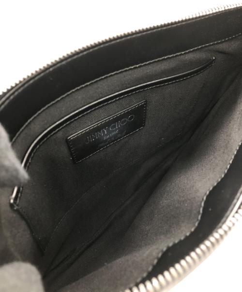 JIMMY CHOO（ジミーチュウ）JIMMY CHOO (ジミーチュウ) ロゴクラッチバッグ ブラック×ホワイトの古着・服飾アイテム