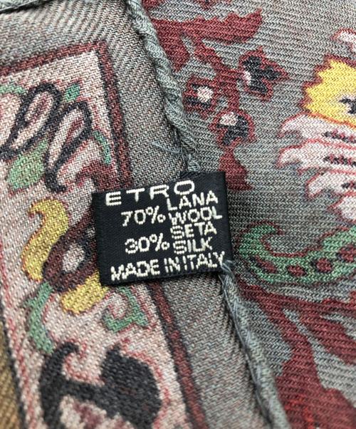 ETRO（エトロ）ETRO (エトロ) シルク混ストール グレー×レッドの古着・服飾アイテム