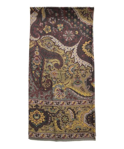 ETRO（エトロ）ETRO (エトロ) シルク混ストール グレー×レッドの古着・服飾アイテム