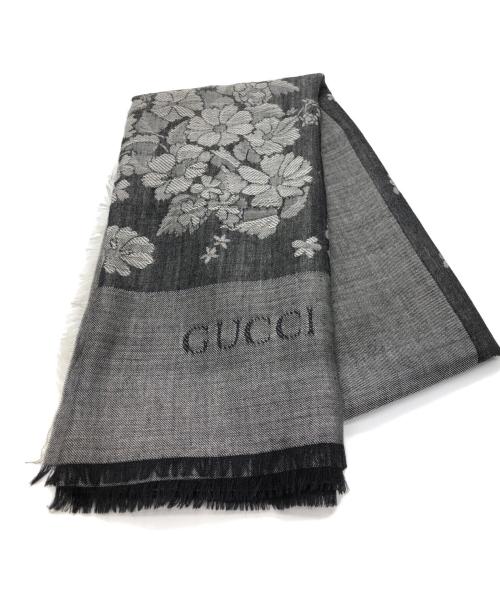 GUCCI（グッチ）GUCCI (グッチ) シルク混ストール グレー×ライトグレーの古着・服飾アイテム