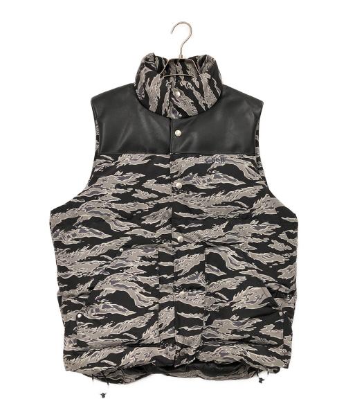 Schott（ショット）Schott (ショット) クラシックレザーコンビダウンベスト グレー×ブラック サイズ:Mの古着・服飾アイテム