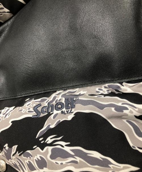 Schott（ショット）Schott (ショット) クラシックレザーコンビダウンベスト グレー×ブラック サイズ:Mの古着・服飾アイテム
