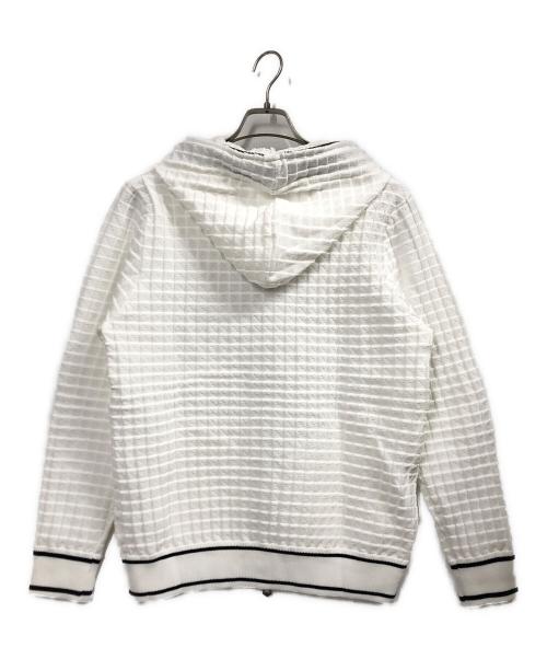 1piu1uguale3（ウノピュウノウグァーレトレ）1piu1uguale3 (ウノピュウノウグァーレトレ) スクエアパターンニットフーディー ホワイト サイズ:Mの古着・服飾アイテム