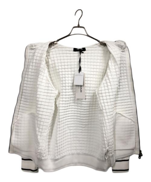 1piu1uguale3（ウノピュウノウグァーレトレ）1piu1uguale3 (ウノピュウノウグァーレトレ) スクエアパターンニットフーディー ホワイト サイズ:Mの古着・服飾アイテム