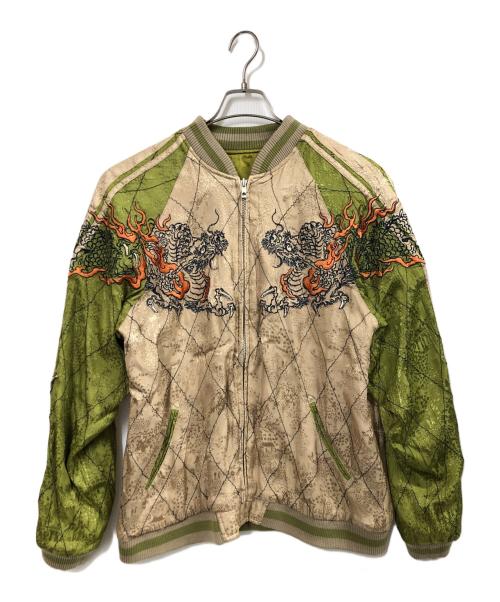 花旅楽団（ハナタビガクダン）花旅楽団 (ハナタビガクダン) リバーシブルスカジャン ベージュ×カーキ サイズ:Lの古着・服飾アイテム