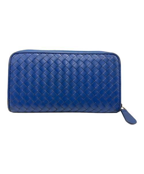 BOTTEGA VENETA（ボッテガベネタ）BOTTEGA VENETA (ボッテガベネタ) イントレチャート ラウンドファスナー長財布 ブルーの古着・服飾アイテム