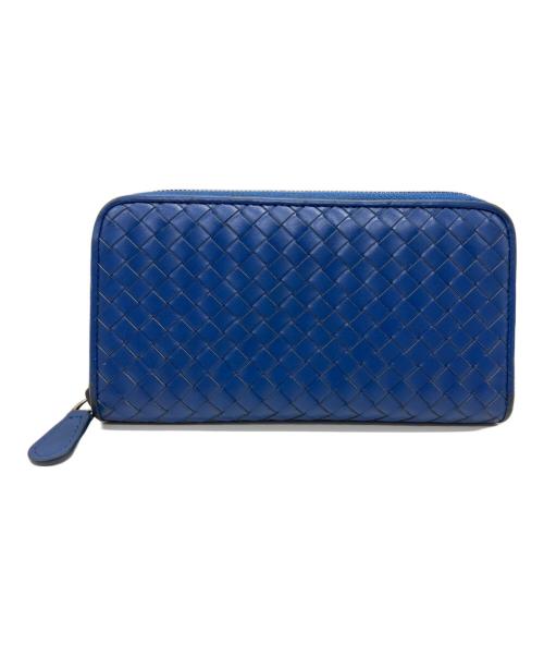 BOTTEGA VENETA（ボッテガベネタ）BOTTEGA VENETA (ボッテガベネタ) イントレチャート ラウンドファスナー長財布 ブルーの古着・服飾アイテム