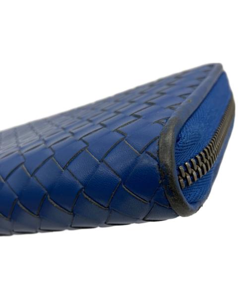 BOTTEGA VENETA（ボッテガベネタ）BOTTEGA VENETA (ボッテガベネタ) イントレチャート ラウンドファスナー長財布 ブルーの古着・服飾アイテム