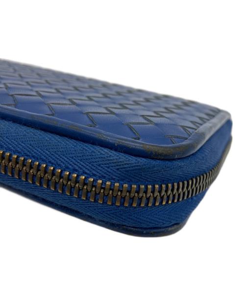 BOTTEGA VENETA（ボッテガベネタ）BOTTEGA VENETA (ボッテガベネタ) イントレチャート ラウンドファスナー長財布 ブルーの古着・服飾アイテム