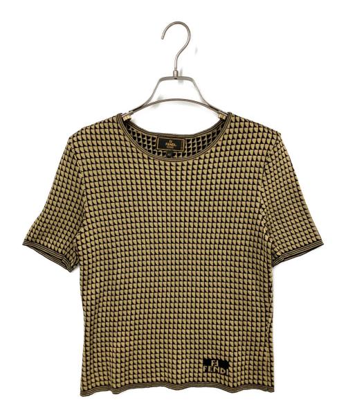 FENDI（フェンディ）FENDI (フェンディ) 半袖ニットカットソー ブラック×ベージュ サイズ:42の古着・服飾アイテム
