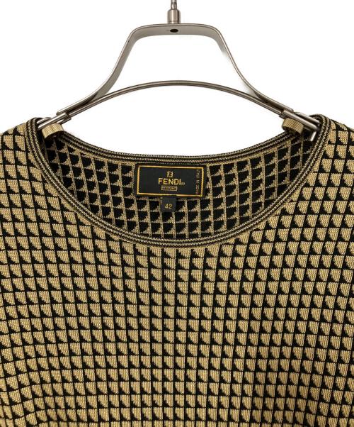 FENDI（フェンディ）FENDI (フェンディ) 半袖ニットカットソー ブラック×ベージュ サイズ:42の古着・服飾アイテム