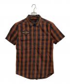 HARLEY-DAVIDSONハーレーダビッドソン）の古着「 Plaid Slim Fit Short Sleeve Shirt / 半袖シャツ」｜ブラウン