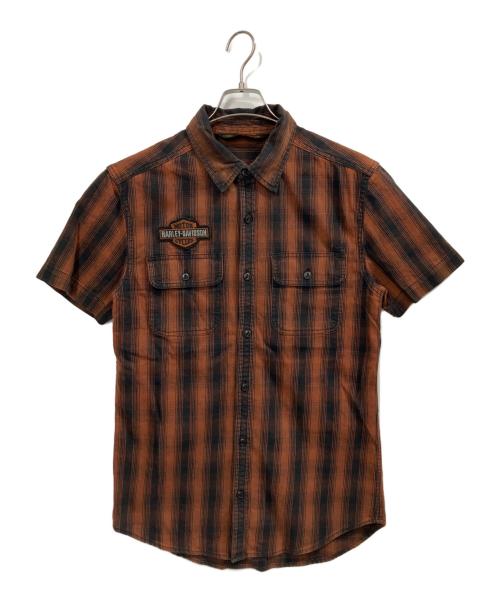 HARLEY-DAVIDSON（ハーレーダビッドソン）HARLEY-DAVIDSON (ハーレーダビッドソン)  Plaid Slim Fit Short Sleeve Shirt / 半袖シャツ ブラウン サイズ:Sの古着・服飾アイテム