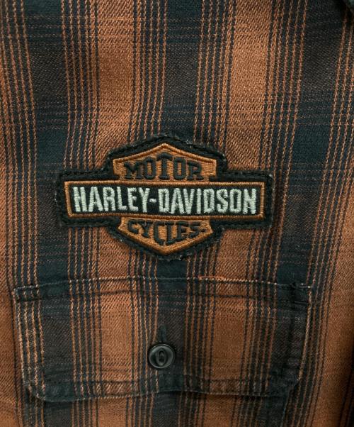 HARLEY-DAVIDSON（ハーレーダビッドソン）HARLEY-DAVIDSON (ハーレーダビッドソン)  Plaid Slim Fit Short Sleeve Shirt / 半袖シャツ ブラウン サイズ:Sの古着・服飾アイテム