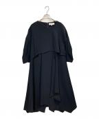 ENFOLDエンフォルド）の古着「PEツイル アシンメトリードレス / 半袖ワンピース」｜ネイビー